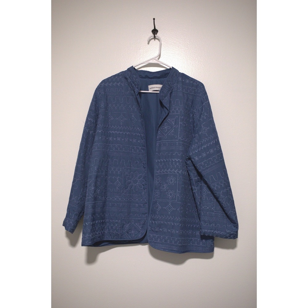 Alfred Dunner Blue Embroidered Open Front Jacket Mandarin Collar Size 18